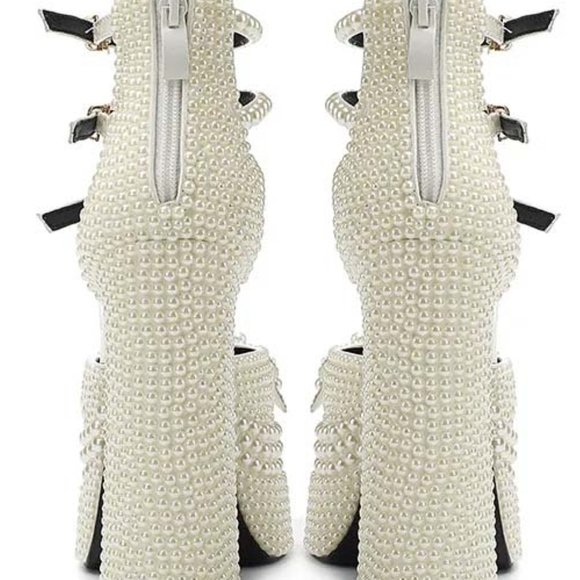 New White Pearl Platform Heels Size 9.5 | Triple Strap Bridal Wedding Party Pump - Picture 7 of 7